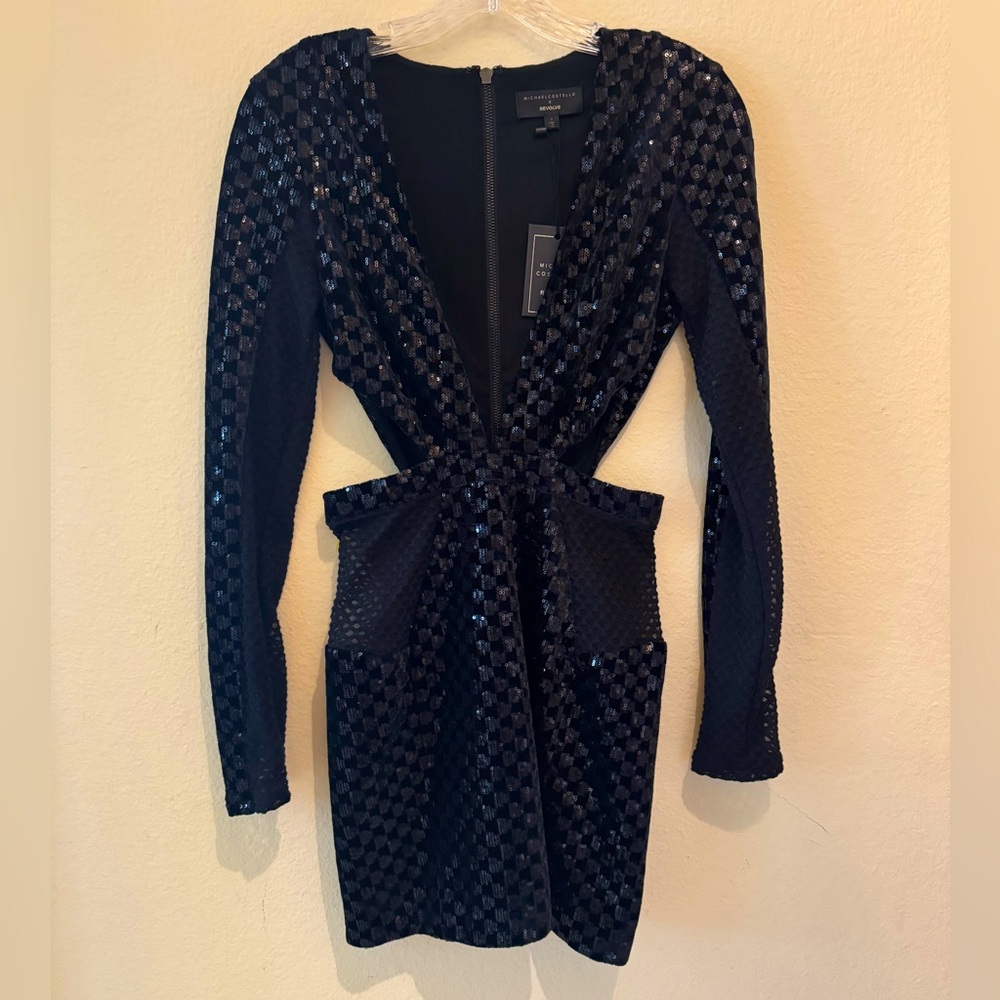 Michael Costello Black Sequined Mini Dress